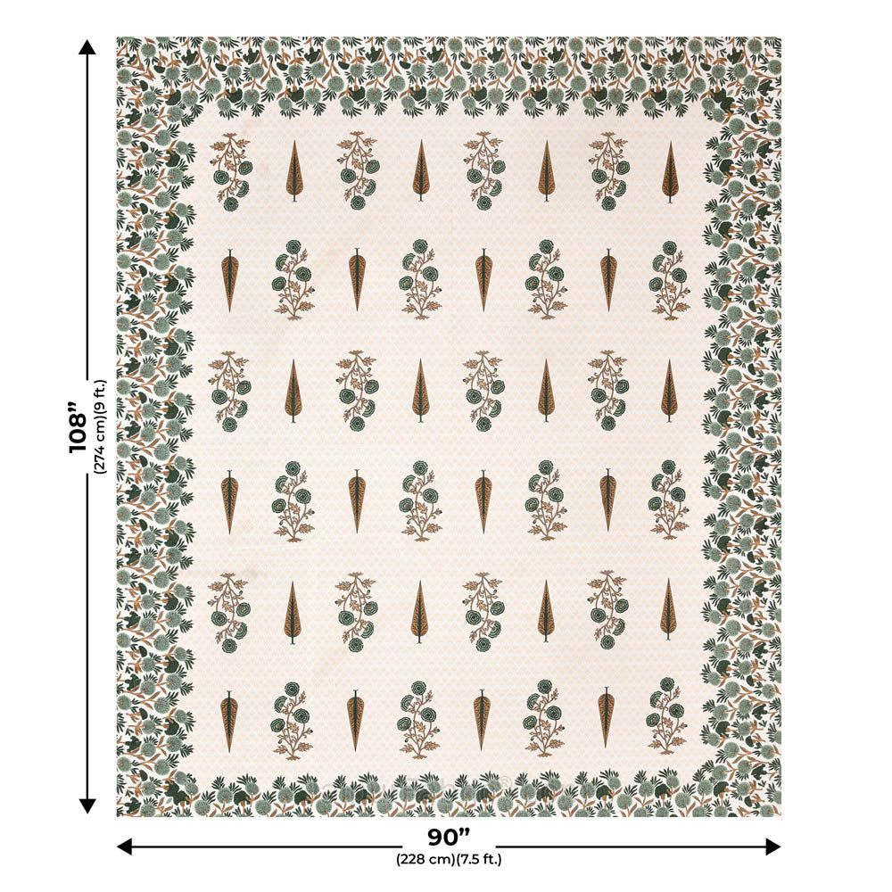 Natures Embrace Green Block Print Pure Cotton Double Bedsheet